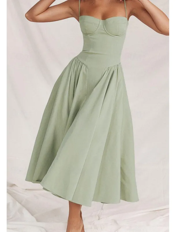 Women's Midi Dress White Dress Graduation Dress Slip Dress Fashion Modern Birthday Graduation Date Regular Fit Plain Sleeveless Spaghetti Strap Black Yellow Light Green Red Summer