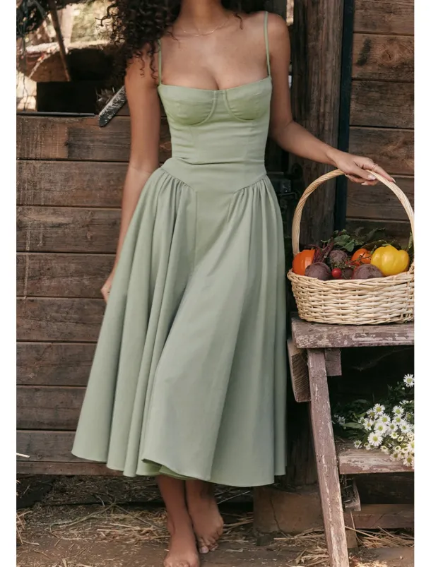 Women's Midi Dress White Dress Graduation Dress Slip Dress Fashion Modern Birthday Graduation Date Regular Fit Plain Sleeveless Spaghetti Strap Black Yellow Light Green Red Summer