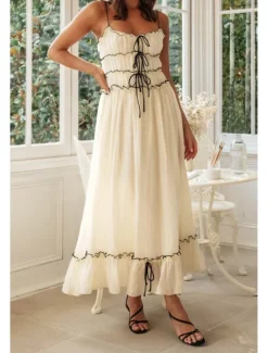 Women's Midi Dress White Dress Slip Dress Fashion Graduation Date Going out Regular Fit Plain Sleeveless Spaghetti Strap White Yellow Summer