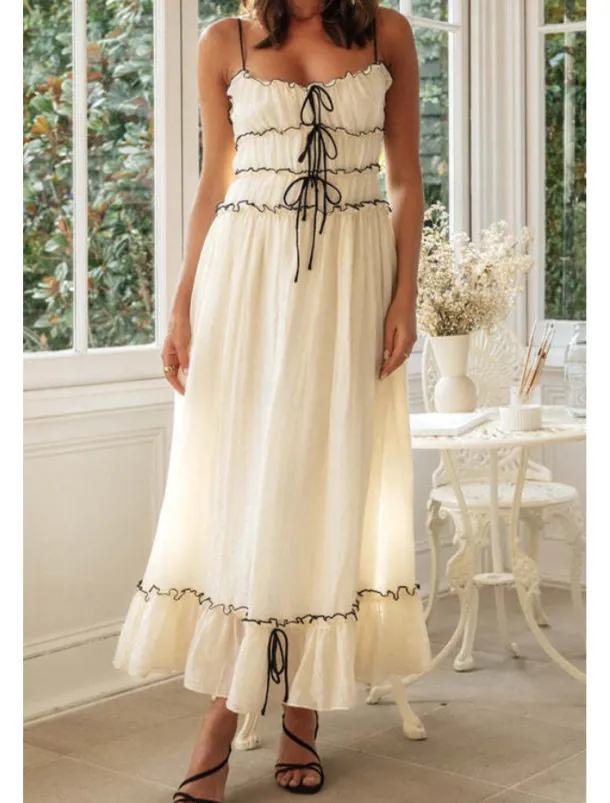 Women's Midi Dress White Dress Slip Dress Fashion Graduation Date Going out Regular Fit Plain Sleeveless Spaghetti Strap White Yellow Summer