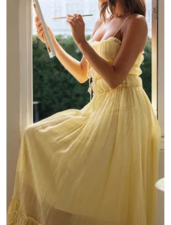 Women's Midi Dress White Dress Slip Dress Fashion Graduation Date Going out Regular Fit Plain Sleeveless Spaghetti Strap White Yellow Summer