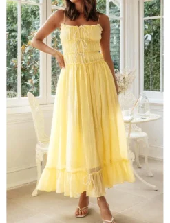 Women's Midi Dress White Dress Slip Dress Fashion Graduation Date Going out Regular Fit Plain Sleeveless Spaghetti Strap White Yellow Summer