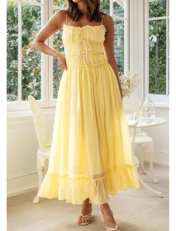 Women's Midi Dress White Dress Slip Dress Fashion Graduation Date Going out Regular Fit Plain Sleeveless Spaghetti Strap White Yellow Summer