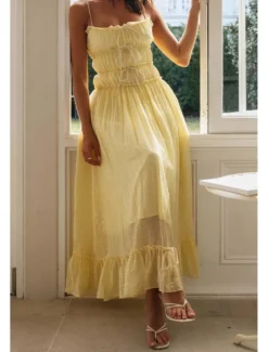 Women's Midi Dress White Dress Slip Dress Fashion Graduation Date Going out Regular Fit Plain Sleeveless Spaghetti Strap White Yellow Summer