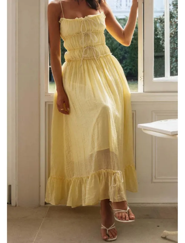 Women's Midi Dress White Dress Slip Dress Fashion Graduation Date Going out Regular Fit Plain Sleeveless Spaghetti Strap White Yellow Summer