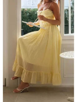 Women's Midi Dress White Dress Slip Dress Fashion Graduation Date Going out Regular Fit Plain Sleeveless Spaghetti Strap White Yellow Summer