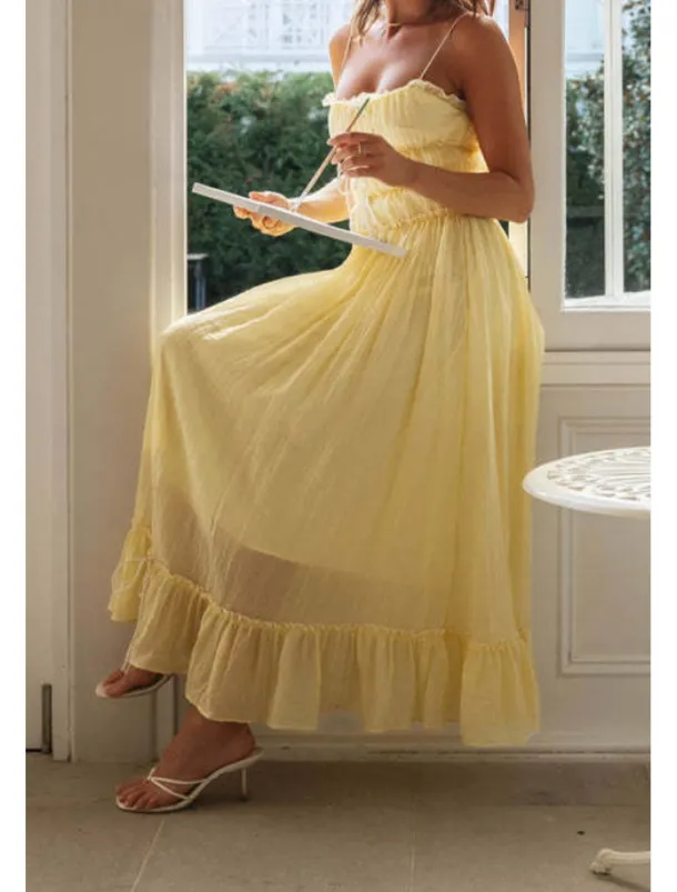 Women's Midi Dress White Dress Slip Dress Fashion Graduation Date Going out Regular Fit Plain Sleeveless Spaghetti Strap White Yellow Summer