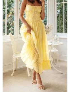 Women's Midi Dress White Dress Slip Dress Fashion Graduation Date Going out Regular Fit Plain Sleeveless Spaghetti Strap White Yellow Summer