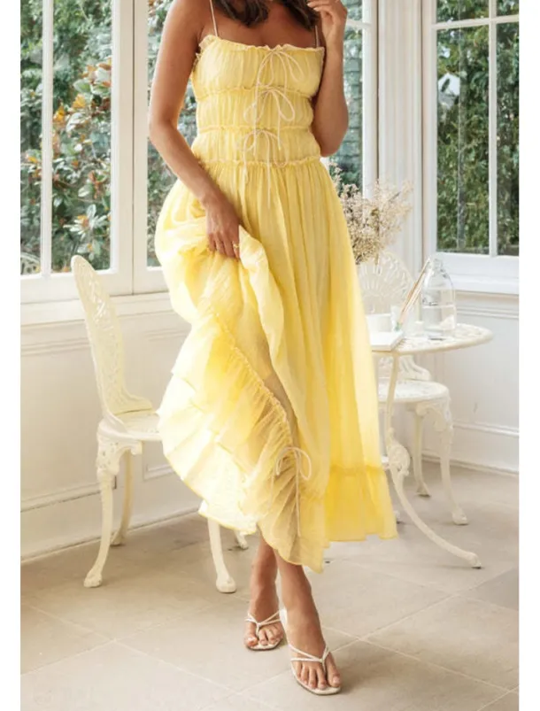 Women's Midi Dress White Dress Slip Dress Fashion Graduation Date Going out Regular Fit Plain Sleeveless Spaghetti Strap White Yellow Summer