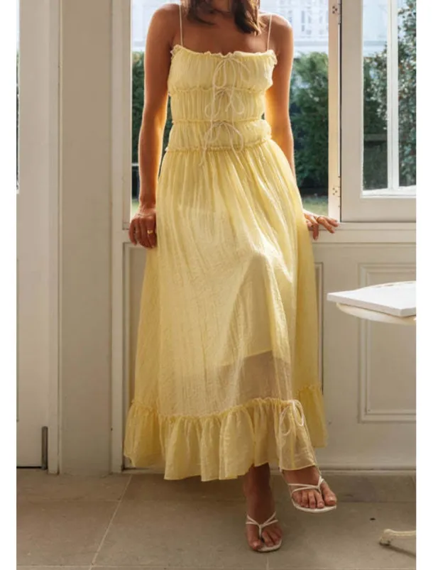 Women's Midi Dress White Dress Slip Dress Fashion Graduation Date Going out Regular Fit Plain Sleeveless Spaghetti Strap White Yellow Summer