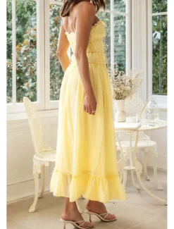 Women's Midi Dress White Dress Slip Dress Fashion Graduation Date Going out Regular Fit Plain Sleeveless Spaghetti Strap White Yellow Summer