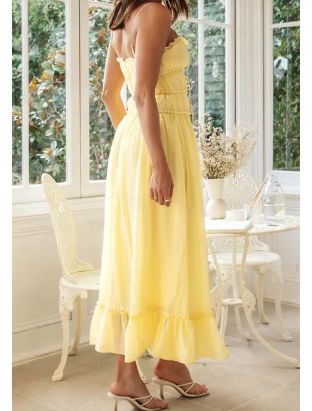 Women's Midi Dress White Dress Slip Dress Fashion Graduation Date Going out Regular Fit Plain Sleeveless Spaghetti Strap White Yellow Summer