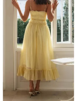 Women's Midi Dress White Dress Slip Dress Fashion Graduation Date Going out Regular Fit Plain Sleeveless Spaghetti Strap White Yellow Summer