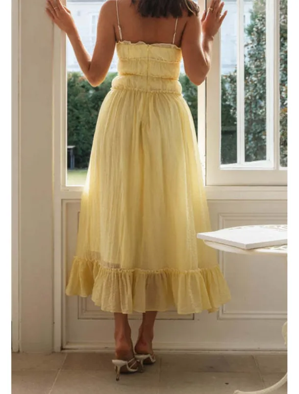 Women's Midi Dress White Dress Slip Dress Fashion Graduation Date Going out Regular Fit Plain Sleeveless Spaghetti Strap White Yellow Summer