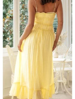 Women's Midi Dress White Dress Slip Dress Fashion Graduation Date Going out Regular Fit Plain Sleeveless Spaghetti Strap White Yellow Summer