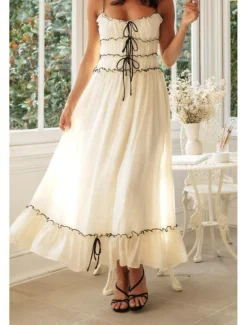 Women's Midi Dress White Dress Slip Dress Fashion Graduation Date Going out Regular Fit Plain Sleeveless Spaghetti Strap White Yellow Summer