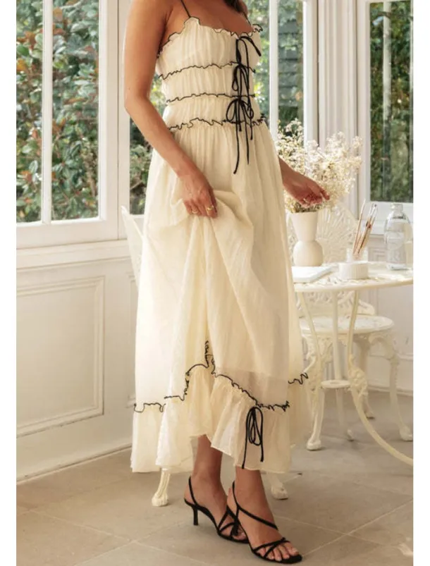 Women's Midi Dress White Dress Slip Dress Fashion Graduation Date Going out Regular Fit Plain Sleeveless Spaghetti Strap White Yellow Summer