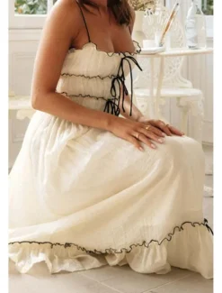 Women's Midi Dress White Dress Slip Dress Fashion Graduation Date Going out Regular Fit Plain Sleeveless Spaghetti Strap White Yellow Summer