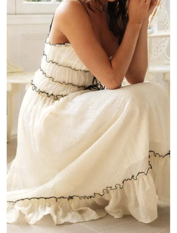 Women's Midi Dress White Dress Slip Dress Fashion Graduation Date Going out Regular Fit Plain Sleeveless Spaghetti Strap White Yellow Summer