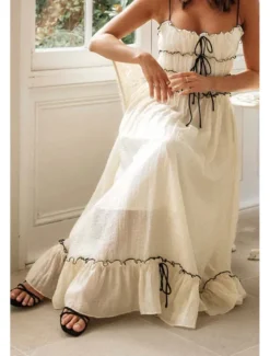 Women's Midi Dress White Dress Slip Dress Fashion Graduation Date Going out Regular Fit Plain Sleeveless Spaghetti Strap White Yellow Summer