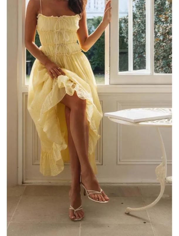 Women's Midi Dress White Dress Slip Dress Fashion Graduation Date Going out Regular Fit Plain Sleeveless Spaghetti Strap White Yellow Summer