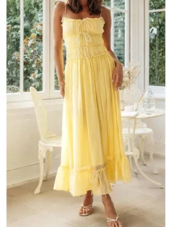 Women's Midi Dress White Dress Slip Dress Fashion Graduation Date Going out Regular Fit Plain Sleeveless Spaghetti Strap White Yellow Summer