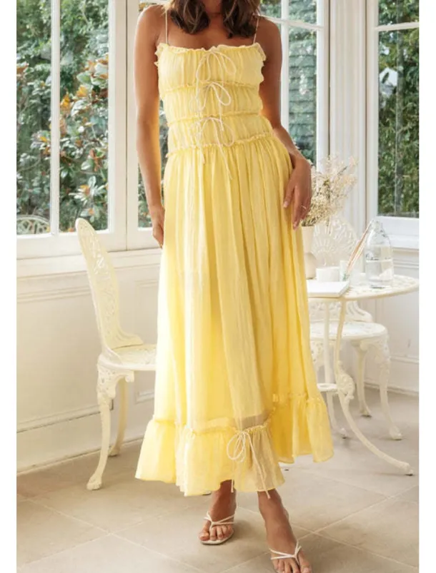 Women's Midi Dress White Dress Slip Dress Fashion Graduation Date Going out Regular Fit Plain Sleeveless Spaghetti Strap White Yellow Summer