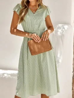 Women's Midi Dress White Dress Casual Dress A Line Dress Stylish Basic Casual Vacation Daily Regular Fit Plain Sleeveless V Neck White Green Summer Spring