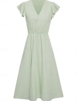 Women's Midi Dress White Dress Casual Dress A Line Dress Stylish Basic Casual Vacation Daily Regular Fit Plain Sleeveless V Neck White Green Summer Spring