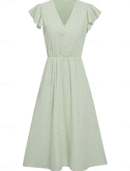 Women's Midi Dress White Dress Casual Dress A Line Dress Stylish Basic Casual Vacation Daily Regular Fit Plain Sleeveless V Neck White Green Summer Spring