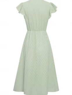 Women's Midi Dress White Dress Casual Dress A Line Dress Stylish Basic Casual Vacation Daily Regular Fit Plain Sleeveless V Neck White Green Summer Spring