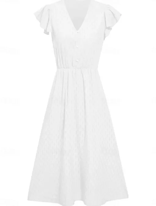 Women's Midi Dress White Dress Casual Dress A Line Dress Stylish Basic Casual Vacation Daily Regular Fit Plain Sleeveless V Neck White Green Summer Spring