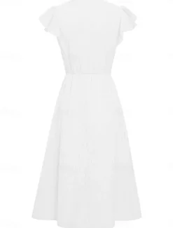 Women's Midi Dress White Dress Casual Dress A Line Dress Stylish Basic Casual Vacation Daily Regular Fit Plain Sleeveless V Neck White Green Summer Spring