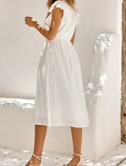 Women's Midi Dress White Dress Casual Dress A Line Dress Stylish Basic Casual Vacation Daily Regular Fit Plain Sleeveless V Neck White Green Summer Spring