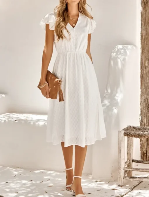 Women's Midi Dress White Dress Casual Dress A Line Dress Stylish Basic Casual Vacation Daily Regular Fit Plain Sleeveless V Neck White Green Summer Spring