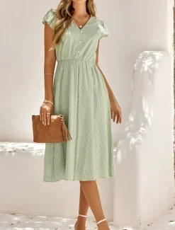 Women's Midi Dress White Dress Casual Dress A Line Dress Stylish Basic Casual Vacation Daily Regular Fit Plain Sleeveless V Neck White Green Summer Spring