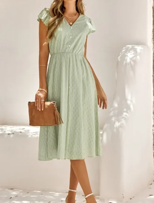 Women's Midi Dress White Dress Casual Dress A Line Dress Stylish Basic Casual Vacation Daily Regular Fit Plain Sleeveless V Neck White Green Summer Spring