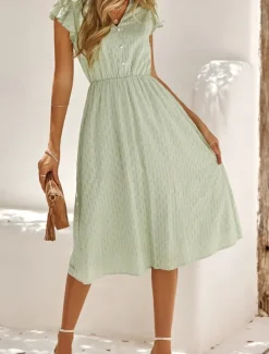 Women's Midi Dress White Dress Casual Dress A Line Dress Stylish Basic Casual Vacation Daily Regular Fit Plain Sleeveless V Neck White Green Summer Spring