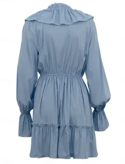 Women's Midi Dress White Dress Stylish Basic Casual Vacation Daily Regular Fit Plain Long Sleeve V Neck White Blue Spring Fall