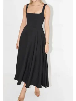 Women's Midi Dress White Dress Graduation Dress Slip Dress Fashion Birthday Graduation Date Regular Fit Plain Sleeveless Spaghetti Strap Black White Summer