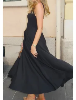 Women's Midi Dress White Dress Graduation Dress Slip Dress Fashion Birthday Graduation Date Regular Fit Plain Sleeveless Spaghetti Strap Black White Summer