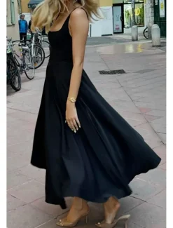 Women's Midi Dress White Dress Graduation Dress Slip Dress Fashion Birthday Graduation Date Regular Fit Plain Sleeveless Spaghetti Strap Black White Summer