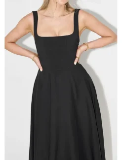 Women's Midi Dress White Dress Graduation Dress Slip Dress Fashion Birthday Graduation Date Regular Fit Plain Sleeveless Spaghetti Strap Black White Summer