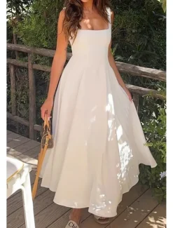 Women's Midi Dress White Dress Graduation Dress Slip Dress Fashion Birthday Graduation Date Regular Fit Plain Sleeveless Spaghetti Strap Black White Summer
