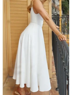 Women's Midi Dress White Dress Graduation Dress Slip Dress Fashion Birthday Graduation Date Regular Fit Plain Sleeveless Spaghetti Strap Black White Summer