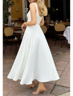 Women's Midi Dress White Dress Graduation Dress Slip Dress Fashion Birthday Graduation Date Regular Fit Plain Sleeveless Spaghetti Strap Black White Summer