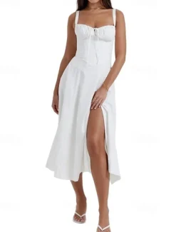 Women's Midi Dress White Dress Graduation Dress Party Dress Fashion Modern Party Birthday Evening Party Regular Fit Plain Sleeveless U Neck Black White Red Summer