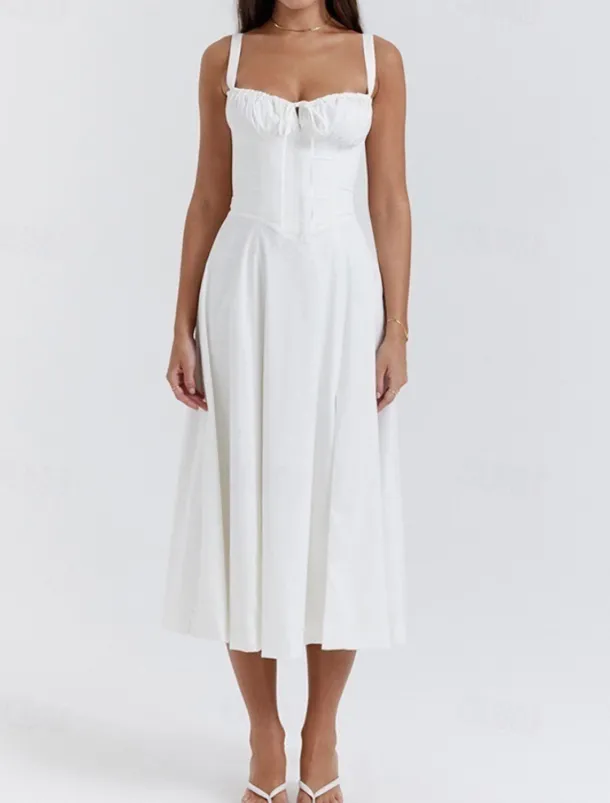 Women's Midi Dress White Dress Graduation Dress Party Dress Fashion Modern Party Birthday Evening Party Regular Fit Plain Sleeveless U Neck Black White Red Summer