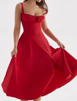 Women's Midi Dress White Dress Graduation Dress Party Dress Fashion Modern Party Birthday Evening Party Regular Fit Plain Sleeveless U Neck Black White Red Summer