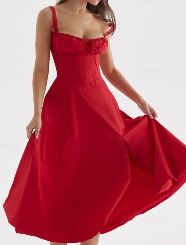 Women's Midi Dress White Dress Graduation Dress Party Dress Fashion Modern Party Birthday Evening Party Regular Fit Plain Sleeveless U Neck Black White Red Summer